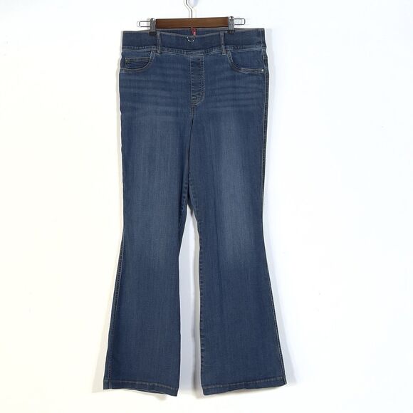 Spanx EveryWear Kick Flare High Rise Jeans Women Sz 1X Blue Stretch Pull On - Picture 1 of 11